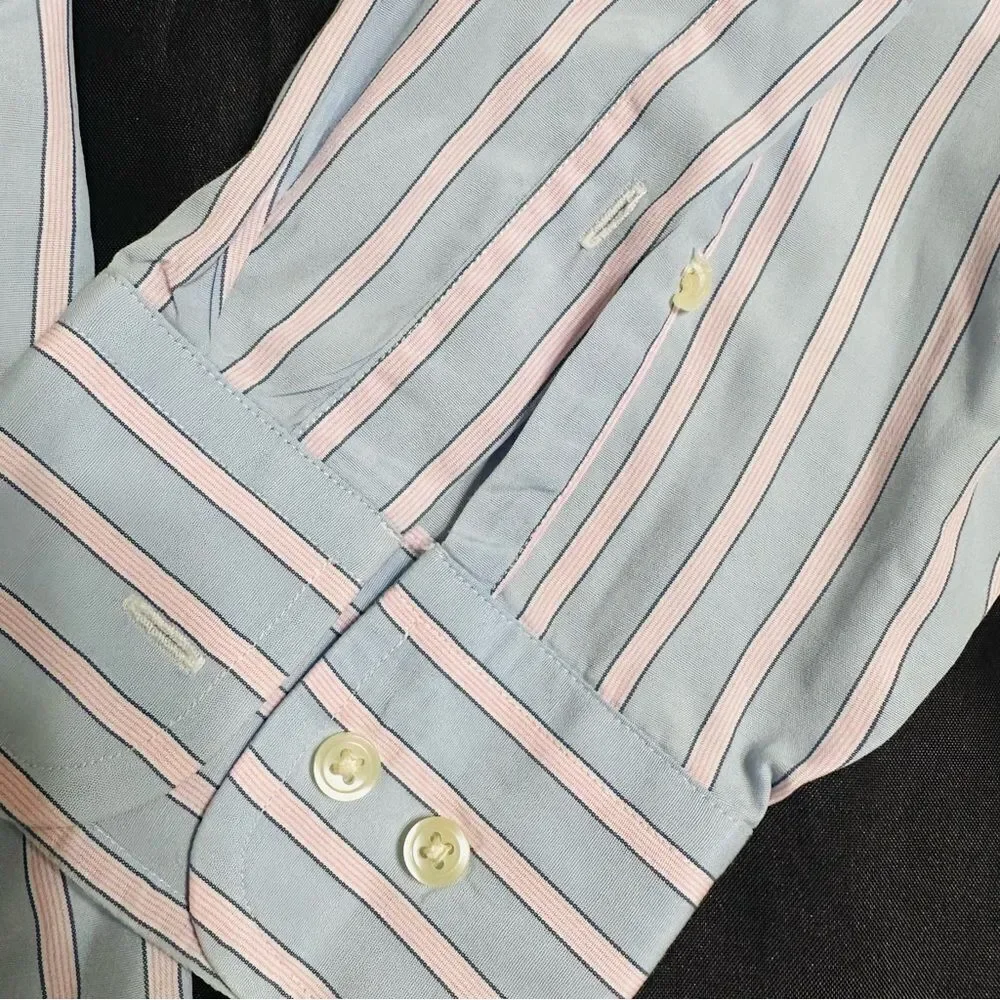 J. Crew Blue and White Striped 100s 2 Ply Cotton Button Down Shirt Size Large